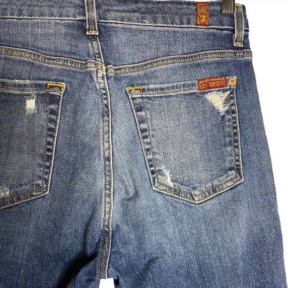 7 For All Mankind The High Waist Ankle Skinny Distresssed Raw Hem Jeans 29 - Picture 12 of 16